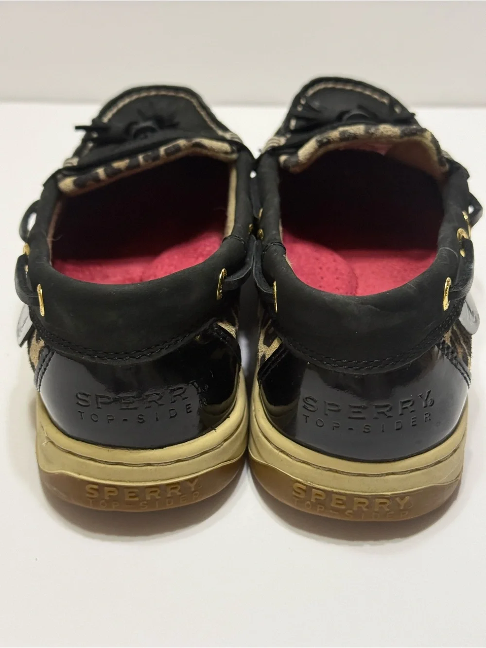 Sperry Top-Sider Women’s Black Tassel Loafers with Leopard Trim Sz 9M